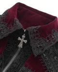 Devil Fashion Mens Gothic Aristocrat Paisley Velvet Coat - Black & Red