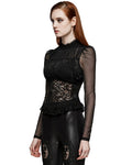 Punk Rave Womens Ornate Gothic Lace & Mesh Blouse Top