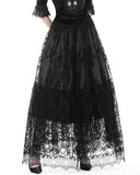 Dark In Love Womens Baroque Gothic Flocked Damask Mesh Maxi Skirt