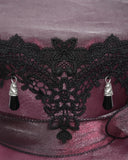 Devil Fashion Womens Baroque Gothic Rose Wide Brim Mourning Hat - Red & Black