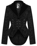 Punk Rave Womens Gothic Aristocrat Damask Velvet Frock Coat Jacket - Black