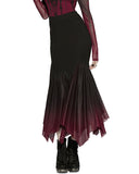 Punk Rave Daily Life Womens Long Gothic Gradient Fitted Skirt - Black & Red