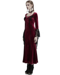 Punk Rave Daily Life Womens Long Gothic Velvet Applique Maxi Dress - Red
