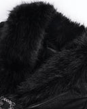 Devil Fashion Womens Gothic Punk Chained Fur Trim Velvet Winter Jacket