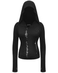 Dark In Love Womens Dark Punk Twisted Laster Cut Hooded Top