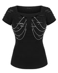 Devil Fashion Womens Dark Punk Chained T-Shirt Top