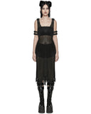 Punk Rave Womens Apocalyptic Gothic Techwear Crochet Knit Dress