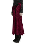 Punk Rave Daily Life Womens Long Gothic Velvet Applique Maxi Skirt - Red