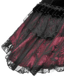 Dark In Love Womens Elegant Gothic Velvet Embroidered Mermaid Skirt - Black & Red