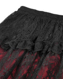 Dark In Love Womens Long Gothic Spliced Lace Maxi Skirt - Red & Black
