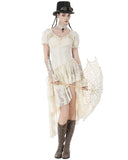 Dark In Love Womens Steampunk Asymmetric Lace Ruffle Dress - Vintage Off-White