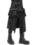 Devil Fashion Mens Apocalyptic Punk Chained Cargo Pocket Half Skirt Kilt