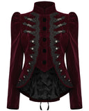 Punk Rave Womens Gothic Velvet Cutaway Military Riding Jacket - Red