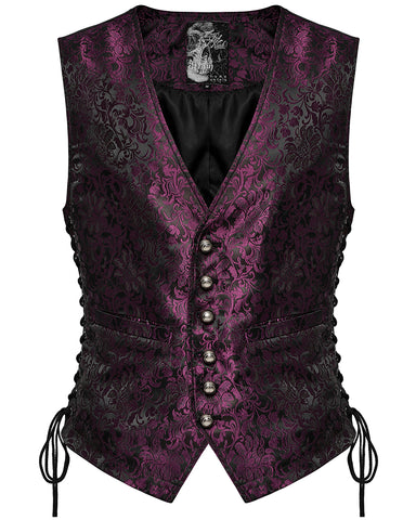 Punk Rave Mens Gothic Aristocrat Formal Jacquard Waistcoat Vest - Red