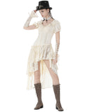 Dark In Love Womens Steampunk Asymmetric Lace Ruffle Dress - Vintage Off-White