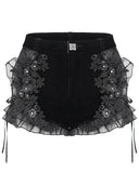 Devil Fashion Womens Gothic Velvet Floral Mesh Embellished Hot Pants Shorts