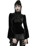 Punk Rave Womens Elegant Gothic Velvet & Pleated Lace Blouse Top