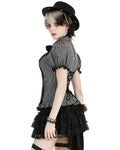 Dark In Love Dark Preppy Corporate Gothic Military Style Blouse Top - Grey & Black