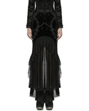 Punk Rave Womens Long Gothic Velvet, Lace & Mesh Fishtail Skirt