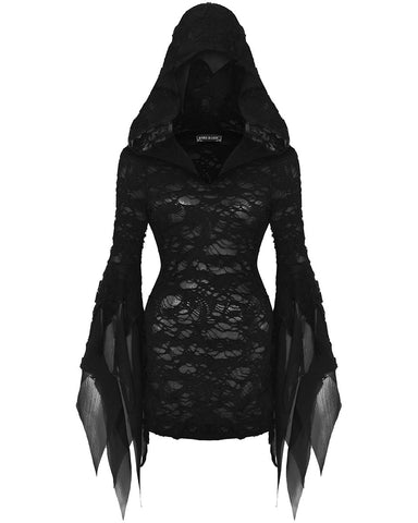 Dark In Love Apocalyptic Gothic Punk Broken Knit Hooded Bodycon Dress