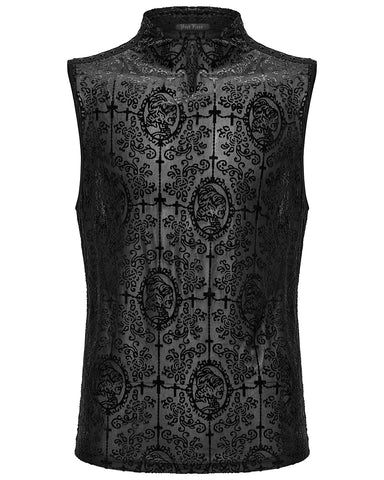 Punk Rave Mens Gothic Skull Cameo Mesh Tank Top Vest