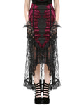 Dark In Love Long Gothic Vampire Crushed Velvet & Lace Fishtail Skirt - Red & Black