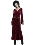 Punk Rave Womens Long Baroque Gothic Embossed Velvet Maxi Dress - Red