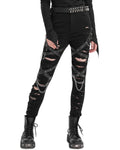 Devil Fashion Womens Apocalyptic Punk Shredded Chain & Strap Skinny Jeans