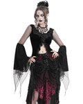 Eva Lady Womens Gothic Velvet & Flocked Damask Mesh Lace Applique Top