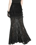 Dark In Love Long Gothic Crush Velvet & Lace Applique Mermaid Maxi Skirt