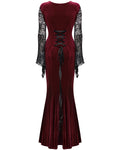 Punk Rave Womens Long Gothic Velvet & Lace Applique Maxi Dress - Red