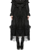 Dark In Love Womens Long Gothic Corset-Waist Velvet & Lace Applique Maxi Skirt