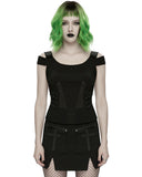 Punk Rave Womens Apocalyptic Gothic Studded Mesh Inset T-Shirt Top