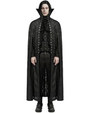 Punk Rave Mens Long Gothic Double-Breasted Cloak With Detachable Lace Ruffle