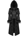 Punk Rave Womens Long Gothic Damask & Faux Fur Hooded Coat