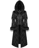 Punk Rave Womens Long Gothic Damask & Faux Fur Hooded Coat