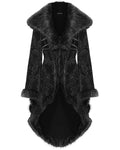 Eva Lady Womens Baroque Gothic Damask Winter Coat With Faux Faur Trims - Black