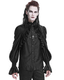 Devil Fashion Mens Gothic Vampire Beaded Crucifix Jacquard Dress Shirt - Black