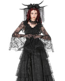 Dark In Love Womens Gothic Deep-V Bell-Sleeve Lace Bolero Shrug