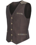 Devil Fashion Mens Tennyson Striped Steampunk Waistcoat - Brown -