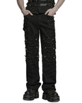 Punk Rave Mens Apocalptic Gothic Studded Shredded Mesh Inset Pants