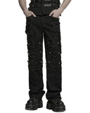 Punk Rave Mens Apocalptic Gothic Studded Shredded Mesh Inset Pants
