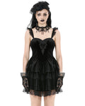 Dark In Love Womens Elegant Gothic Lolita Velvet & Lace Mini Dress
