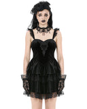 Dark In Love Womens Elegant Gothic Lolita Velvet & Lace Mini Dress
