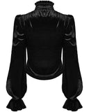 Punk Rave Womens Victorian Gothic Velvet Blouse Top With Lace Contrast