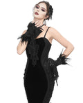 Eva Lady Dark Devore Baroque Gothic Velvet Beaded Cuff Gloves - Black