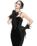 Eva Lady Dark Devore Baroque Gothic Velvet Beaded Cuff Gloves - Black