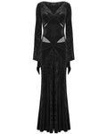 Punk Rave Womens Long Baroque Gothic Embossed Velvet Maxi Dress - Black