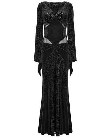 Punk Rave Womens Long Baroque Gothic Embossed Velvet Maxi Dress - Black