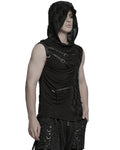 Punk Rave Mens Apocalyptic Gothic Spliced & Shredded Hooded Tank Top Vest
